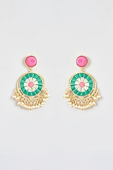 Gold Finish Silk Thread Embroidered Dangler Earrings