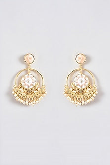 Gold Finish Silk Thread Embroidered Chandbali Earrings