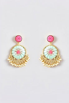 Gold Finish Silk Thread Embroidered Dangler Earrings