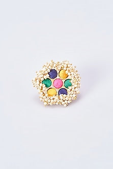 Gold Finish Silk Thread Embroidered Ring