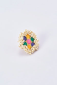 Gold Finish Silk Thread Embroidered Ring