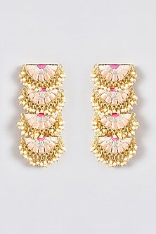 Gold Finish Silk Thread Embroidered Semi-Circle Dangler Earrings
