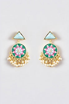 Gold Finish Silk Thread Embroidered Dangler Earrings