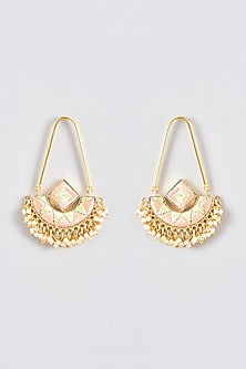 Gold Finish Silk Thread Embroidered Square Chandbali Earrings