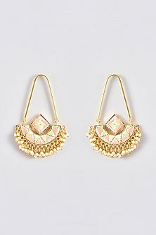 Gold Finish Silk Thread Embroidered Square Chandbali Earrings