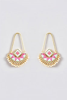 Gold Finish Silk Thread Embroidered Square Chandbali Earrings