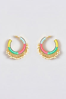 Gold Finish Silk Thread Embroidered Circular Hoop Earrings