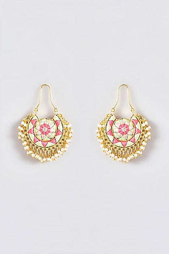 Gold Finish Silk Thread Embroidered Chandbali Earrings