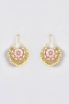 Gold Finish Silk Thread Embroidered Chandbali Earrings