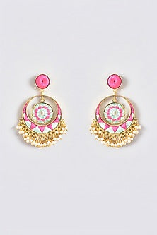 Gold Finish Silk Thread Embroidered Chandbali Earrings