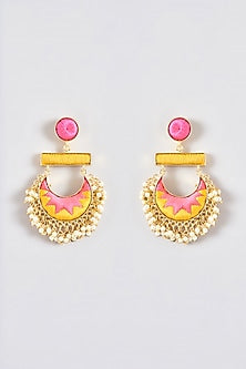 Gold Finish Silk Thread Embroidered Chandbali Earrings
