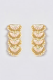 Gold Finish Silk Thread Embroidered Layered Semi-Circle Dangler Earrings
