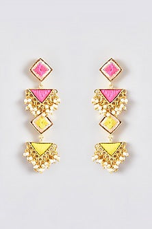 Gold Finish Silk Thread Embroidered Dangler Earrings