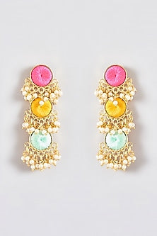Gold Finish Silk Thread Embroidered Layered Circular Dangler Earrings
