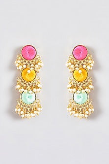 Gold Finish Silk Thread Embroidered Layered Circular Dangler Earrings