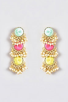 Gold Finish Silk Thread Embroidered Layered Circular Dangler Earrings
