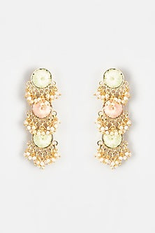 Gold Finish Embroidered Layered Circular Dangler Earrings