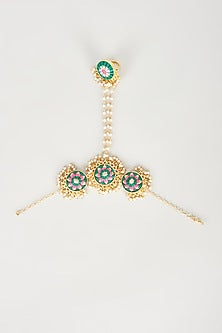 Gold Finish Embroidered Circular Haathphool