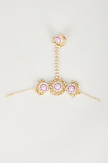 Gold Finish Embroidered Circular Haathphool