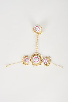 Gold Finish Embroidered Circular Haathphool