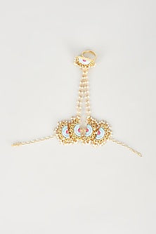 Gold Finish Embroidered Semi-Circular Haathphool