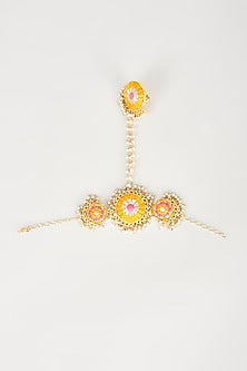 Gold Finish Embroidered Circular Haathphool