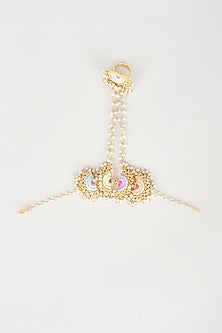 Gold Finish Embroidered Semi-Circular Haathphool