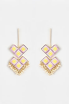 Gold Finish Embroidered Long Pipe Dangler Earrings