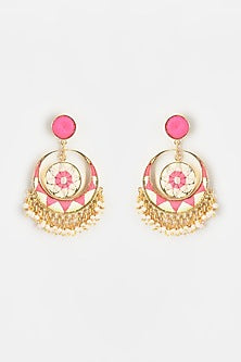 Gold Finish Embroidered Toned Dangler Earrings