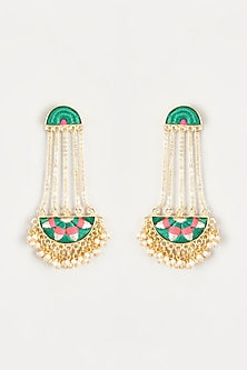 Gold Finish Embroidered Semi-Circular Dangler Earrings