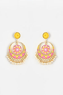 Gold Finish Embroidered Toned Dangler Earrings