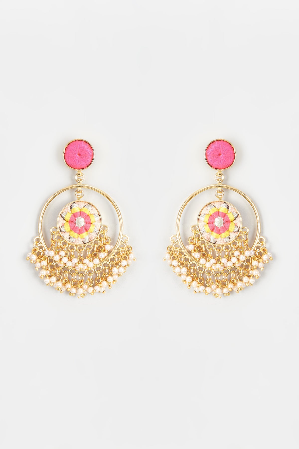 Gold Finish Embroidered Toned Dangler Earrings