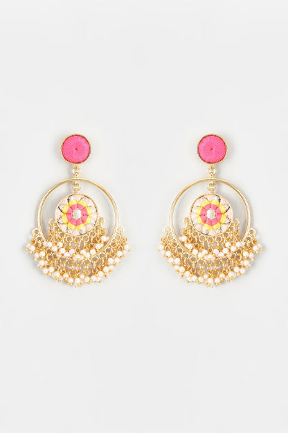 Gold Finish Embroidered Toned Dangler Earrings
