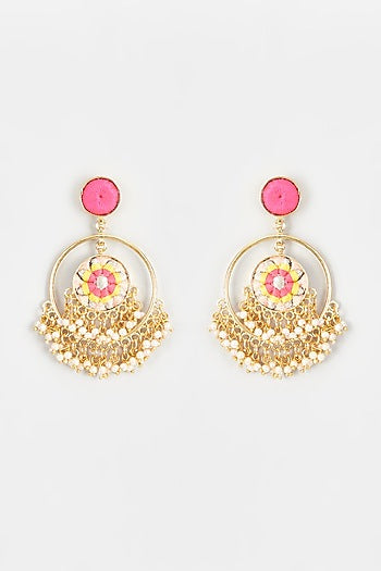 Gold Finish Embroidered Toned Dangler Earrings