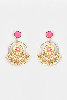 Gold Finish Embroidered Toned Dangler Earrings