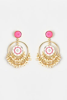 Gold Finish Embroidered Toned Dangler Earrings