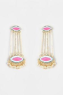 Gold Finish Embroidered Evil Eye Dangler Earrings