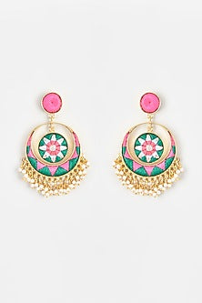 Gold Finish Embroidered Toned Dangler Earrings