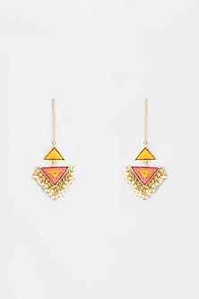 Gold Finish Embroidered Triangle Dangler Earrings