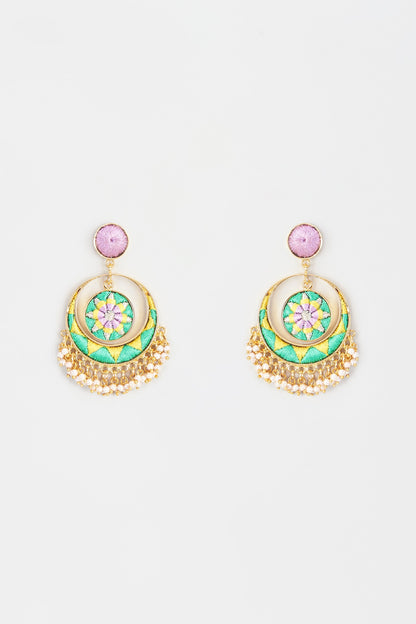 Gold Finish Embroidered Chandbali Earrings