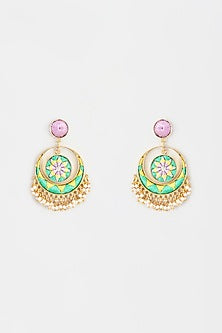 Gold Finish Embroidered Chandbali Earrings