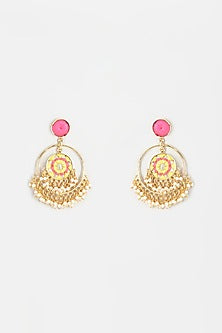 Gold Finish Embroidered Chandbali Earrings