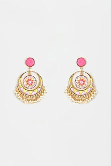 Gold Finish Embroidered Chandbali Earrings