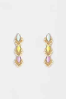 Gold Finish Embroidered Layered Eye Dangler Earrings