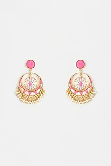 Gold Finish Embroidered Chandbali Earrings