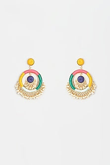 Gold Finish Embroidered Chandbali Earrings