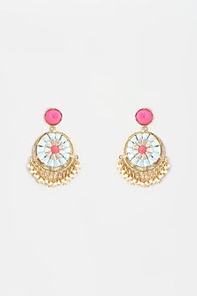 Gold Finish Embroidered Chandbali Earrings