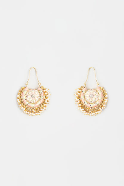 Gold Finish Embroidered Circular Moon Chand Earrings