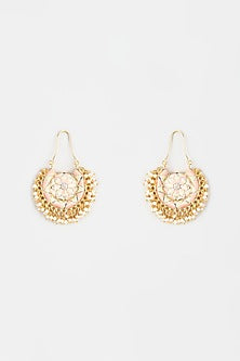Gold Finish Embroidered Circular Moon Chand Earrings