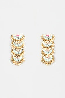 Gold Finish Embroidered Layered Semi-Circle Earrings